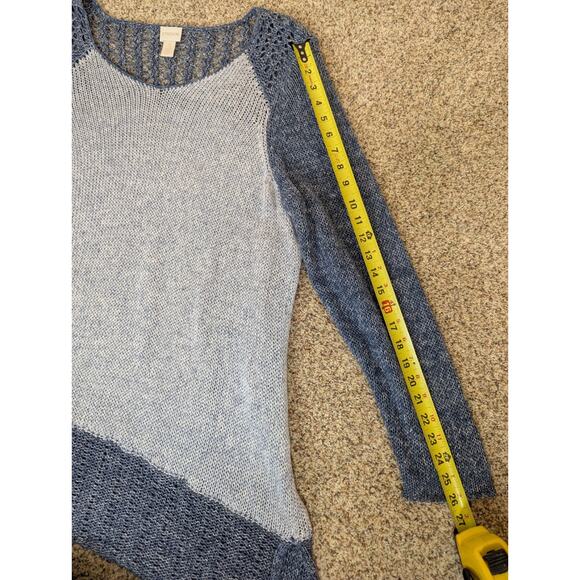 Chico's Whitney Pullover Sweater Light Dark Blue Asymmetrical Knit Crochet Sz L - Picture 8 of 10